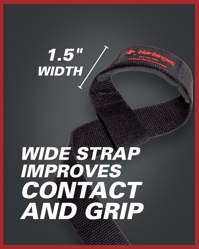Harbinger Padded Cotton Lift Straps - Soft, Supportive Neotek Wrist Pads - 21.5" Length, 1.5" Width - Reinforced Edges & Heavy-duty Stitching - Cushions Wrists for Lifting Support - Image 4